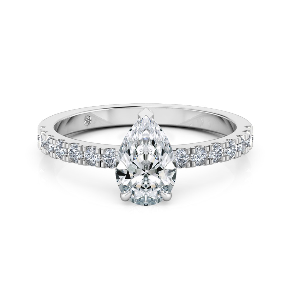 Pear Cut Diamond Band Diamond Engagement Ring 18K White Gold
