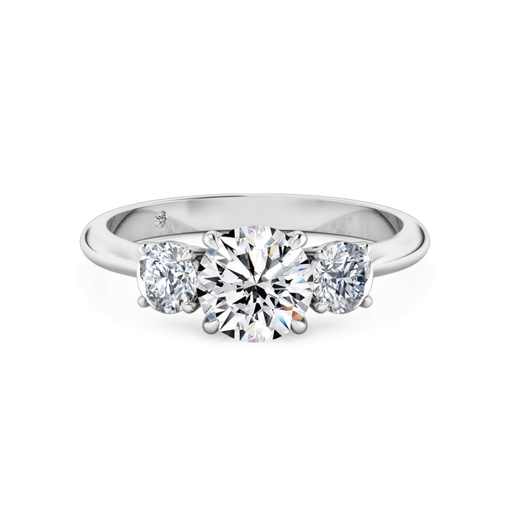Round Cut Trilogy Diamond Engagement Ring 18K White Gold