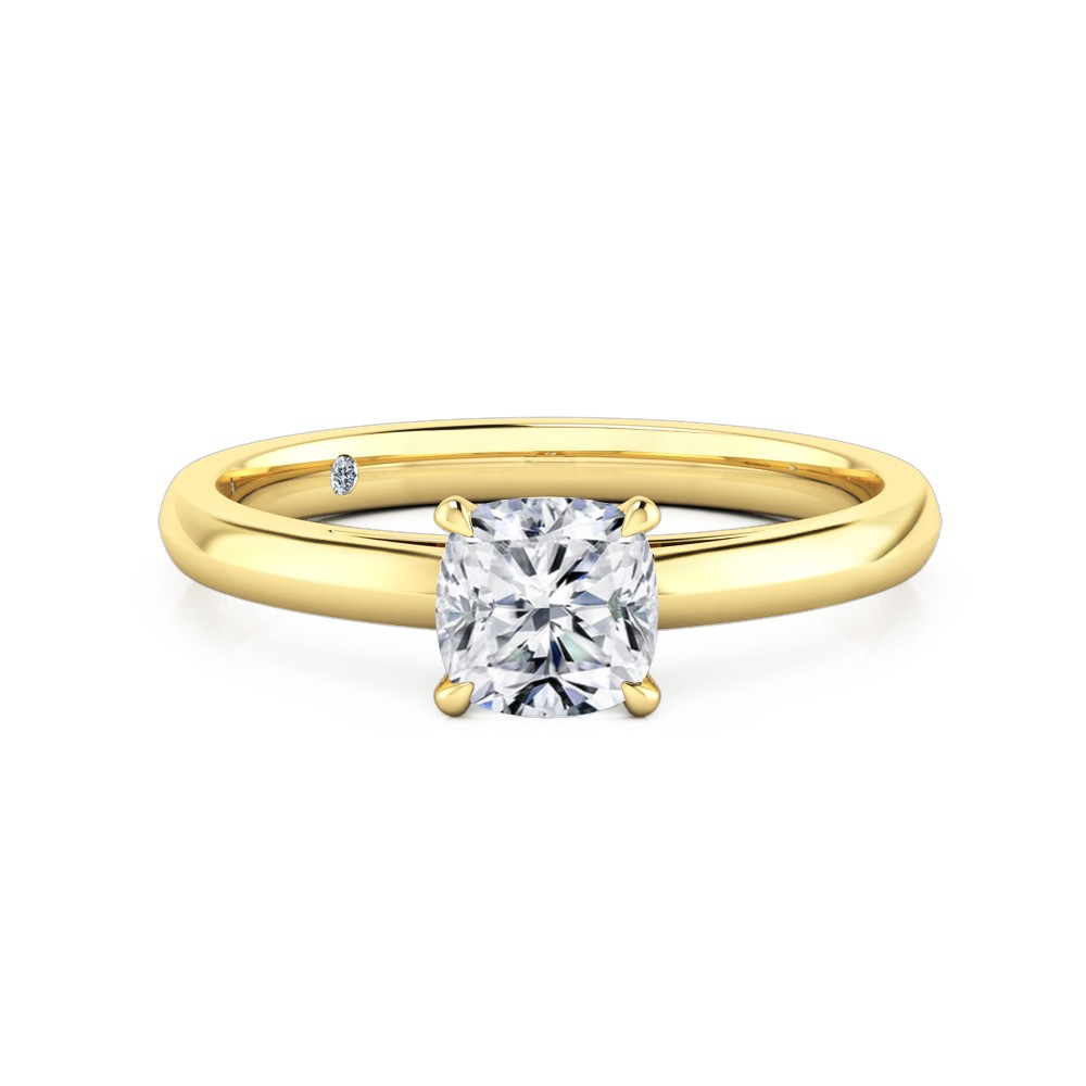 Cushion Cut Solitaire Diamond Engagement Ring 18K Yellow Gold