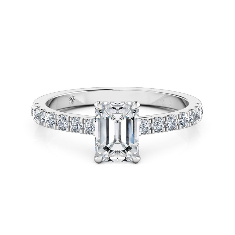 Emerald Cut Diamond Band Diamond Engagement Ring 18K White Gold