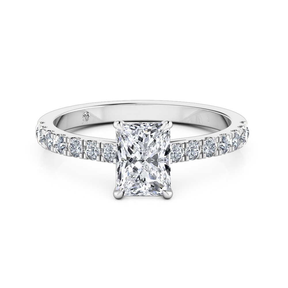 Radiant Cut Diamond Band Diamond Engagement Ring 18K White Gold