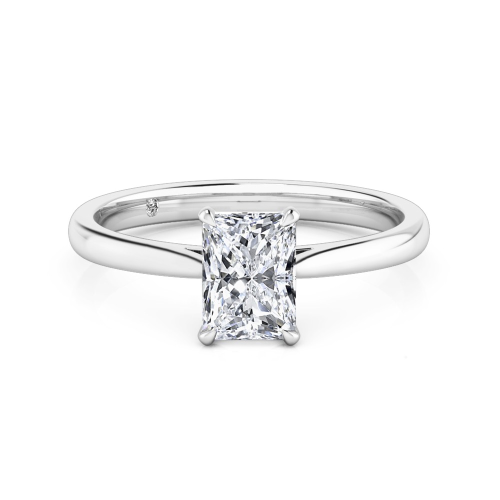 Radiant Cut Solitaire Diamond Engagement Ring 18K White Gold