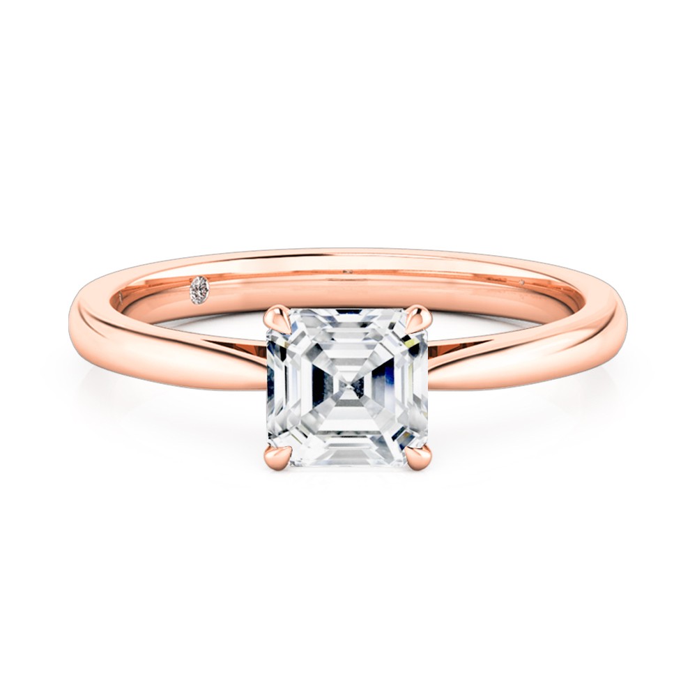 Asscher Cut Solitaire Diamond Engagement Ring 18K Rose Gold