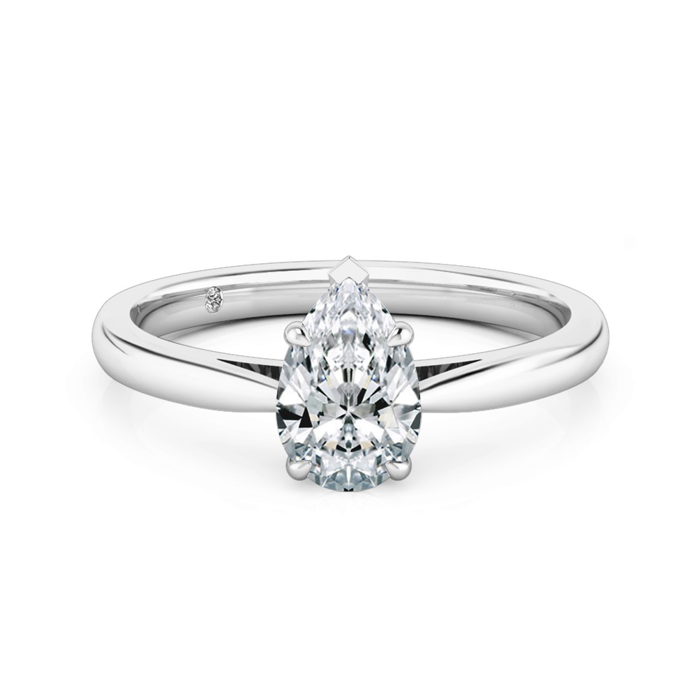 Pear Cut Solitaire Diamond Engagement Ring 18K White Gold
