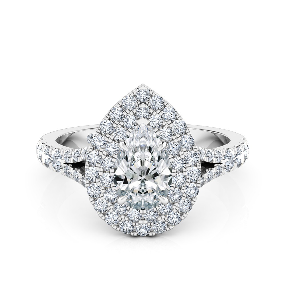 Pear Cut Halo Diamond Engagement Ring 18K White Gold
