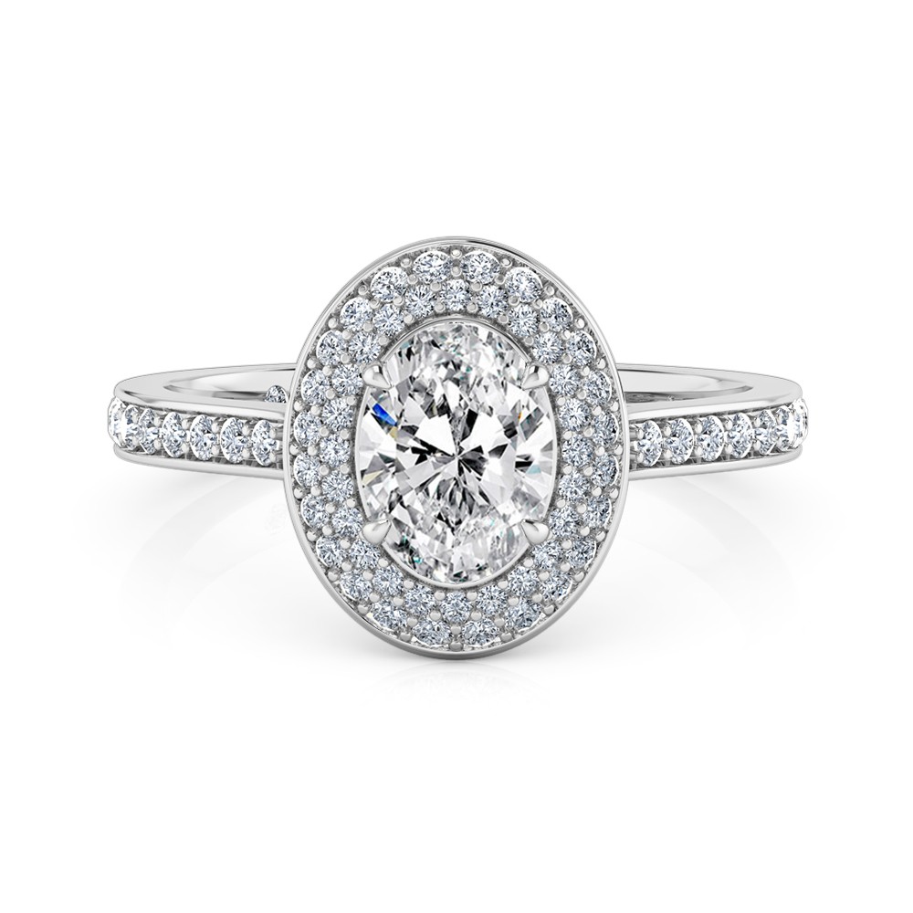Oval Cut Halo Diamond Engagement Ring 18K White Gold