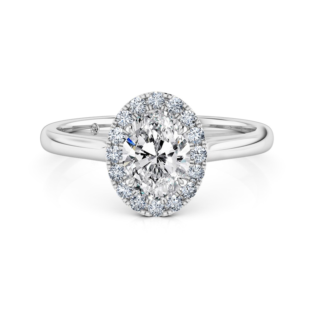Oval Cut Halo Diamond Engagement Ring 18K White Gold