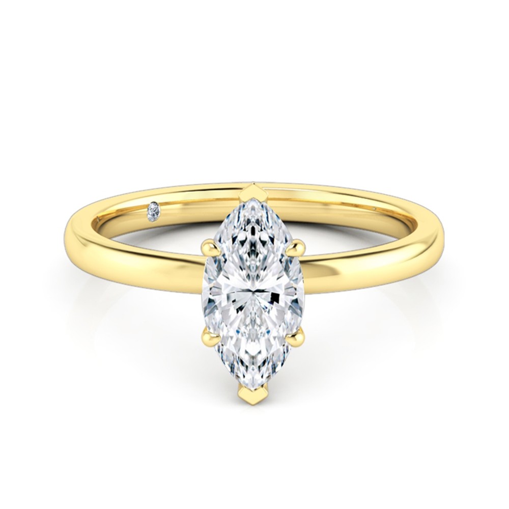 Marquise Cut Solitaire Diamond Engagement Ring 18K Yellow Gold