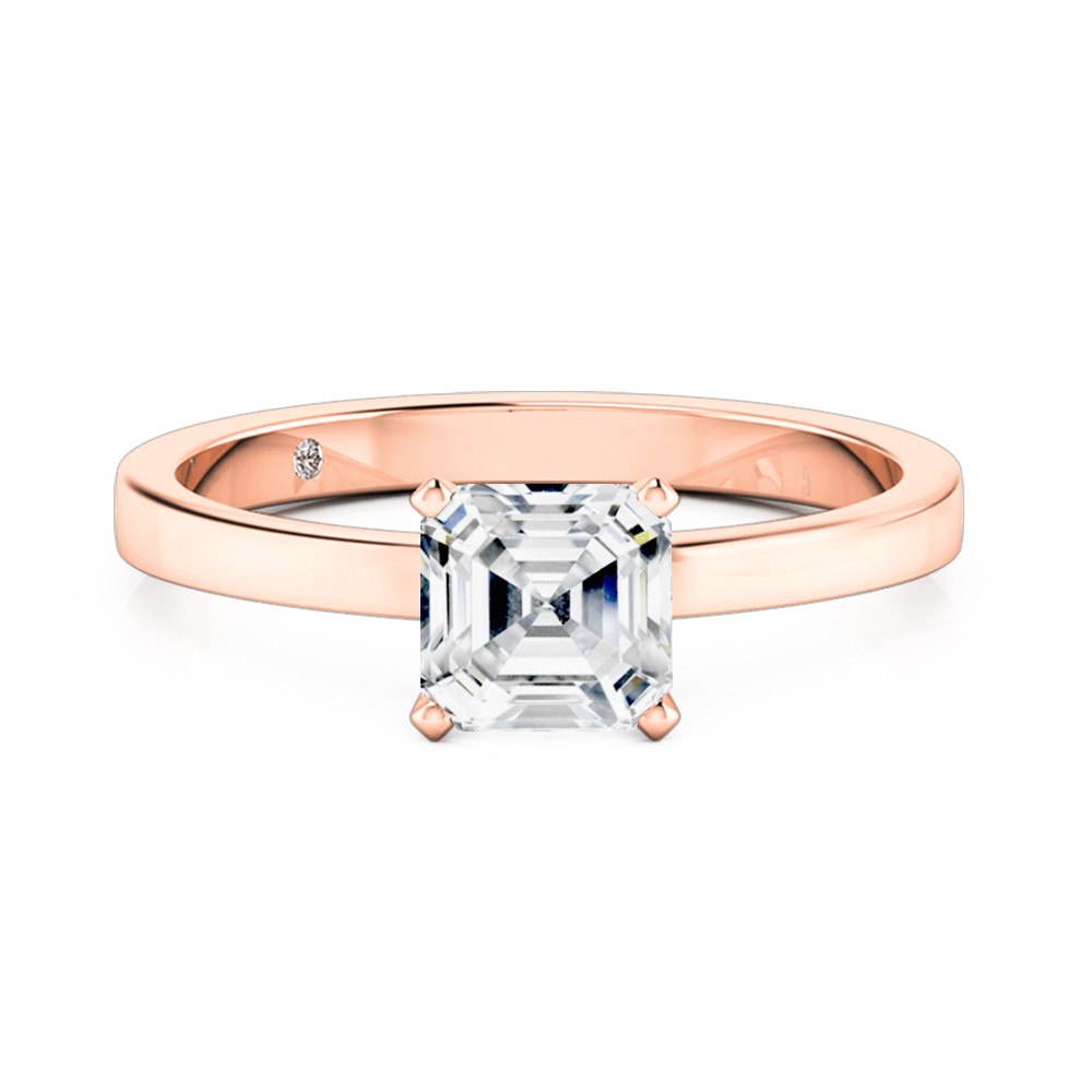Asscher Cut Solitaire Diamond Engagement Ring 18K Rose Gold