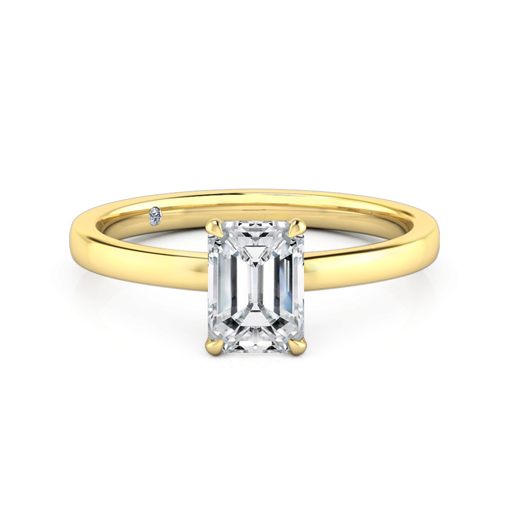 Emerald Cut Solitaire Diamond Engagement Ring 18K Yellow Gold