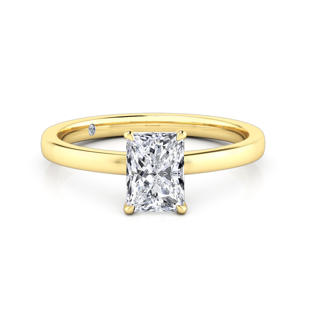 Radiant Cut Solitaire Diamond Engagement Ring 18K Yellow Gold